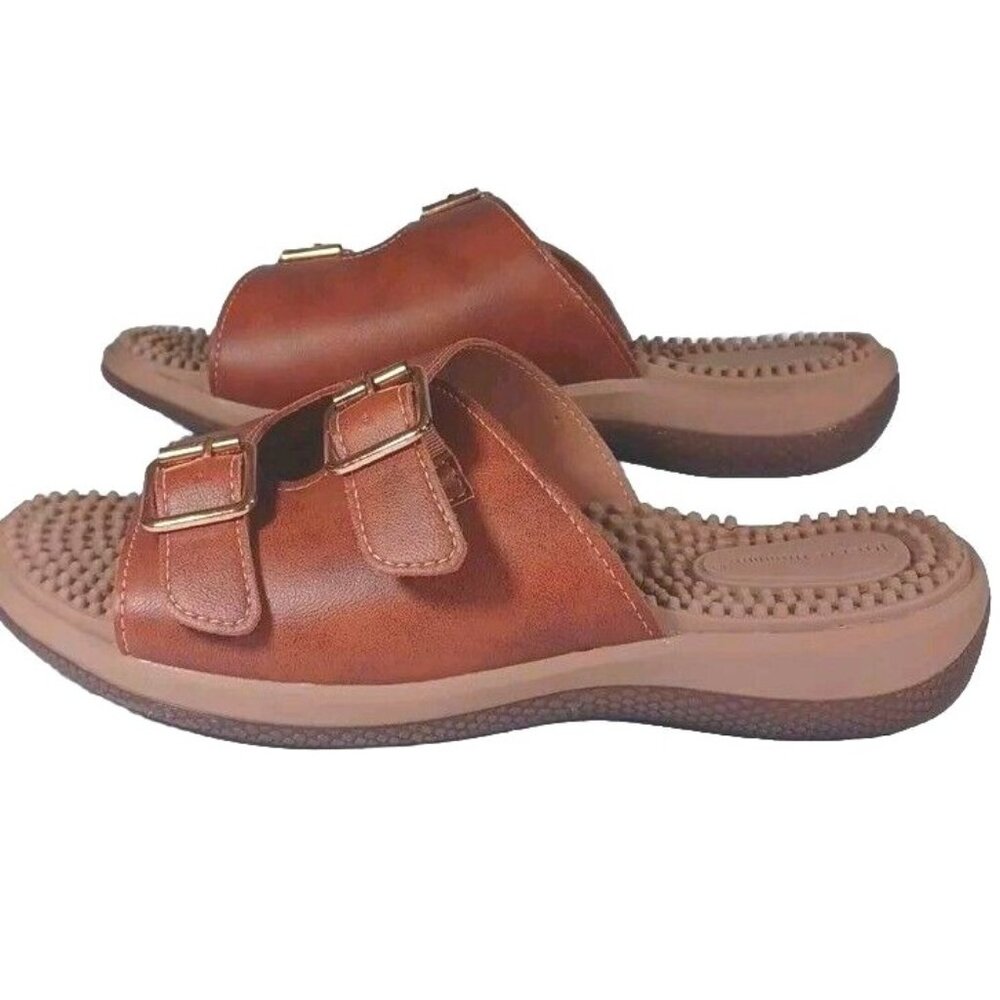 Pierre Dummas Premium Reflexology Massage Sandals Shoes Women Sz 7 Brown Slides
